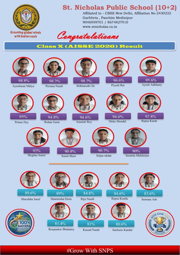 গড়বেতার সেন্ট নিকোলাস পাবলিক স্কুলে সাফল্যের ঝড়